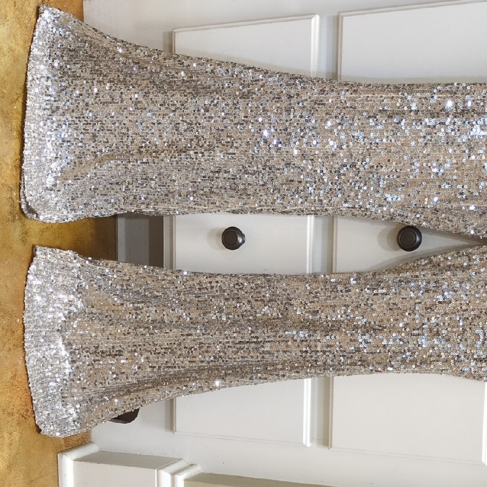 Cable & Gauge Silver Sequin Pull On Flare Leg Pants Size XS, Like New - Picture 3 of 3